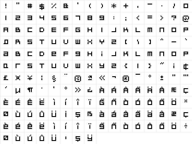 TR BitDust Two Regular  glyph index