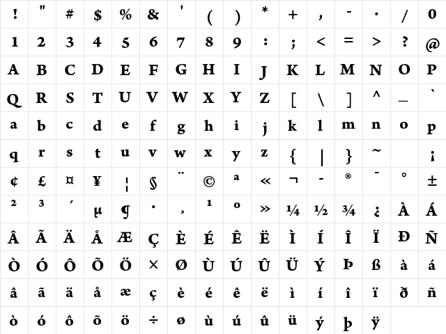 Arno Pro Bold 08pt  glyph index
