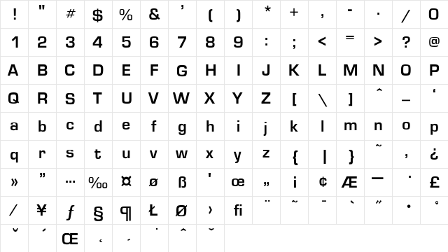 Eurostile-Bold Regular  glyph index