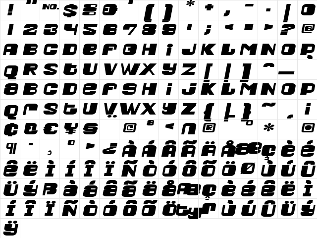 Portobello Regular  glyph index