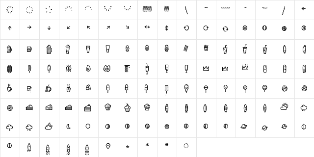 Escalope Crust Two Icons  glyph index