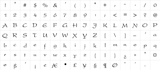 Prescript Regular  glyph index
