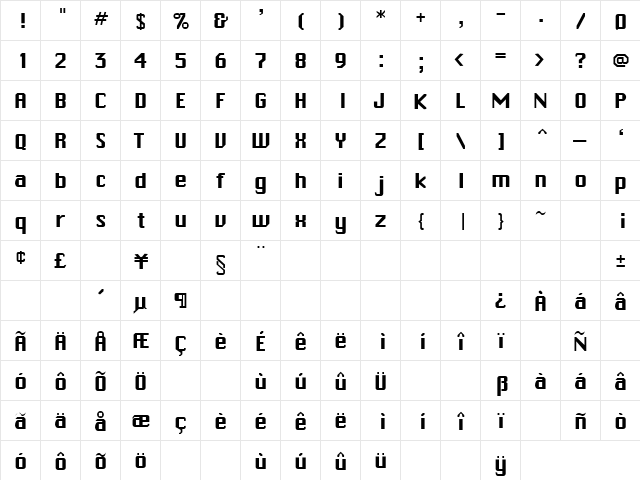 Marathon 11 Regular  glyph index