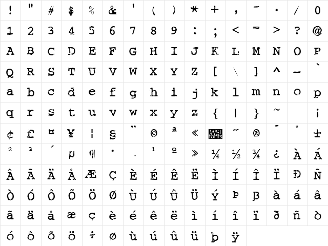 Salvaged Regular  glyph index