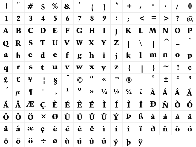 Kuenstler 480 Black  glyph index