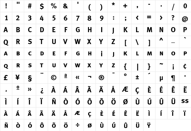 MetaBoldTurkLF Caps  glyph index