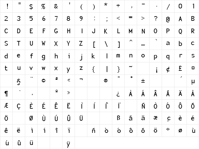 Monotony Medium  glyph index