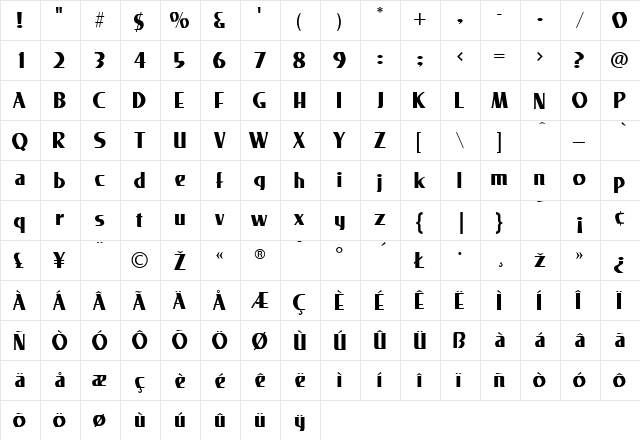 LesterBold Regular  glyph index