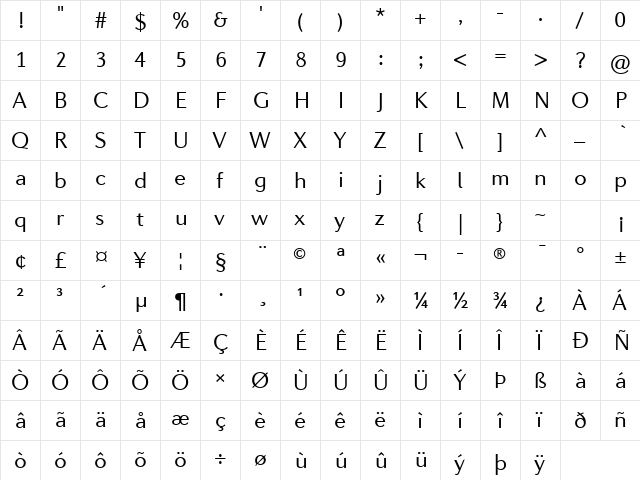 Diverda Sans Com Light  glyph index