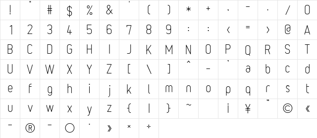 232MKSD RoundLight  glyph index