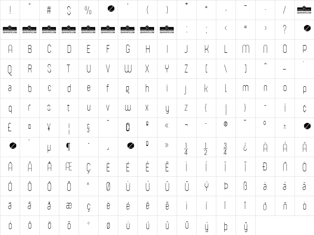 Sugo Pro Display Trial Thin  glyph index
