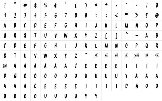 Quiapo Free Regular  glyph index