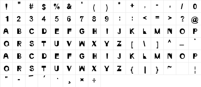 Arial Regular  glyph index