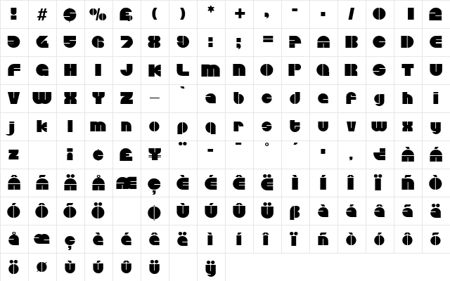 Disco Regular  glyph index