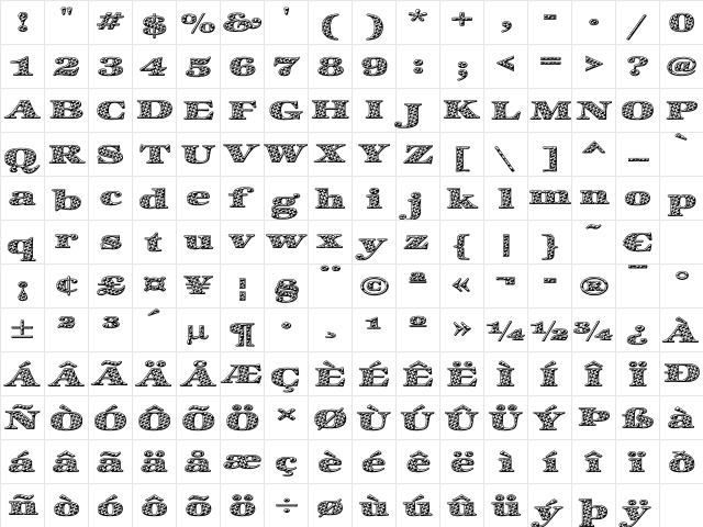 Zapf Int'l 'BubbleWrap' Heavy  glyph index