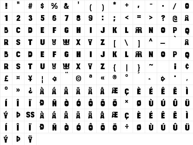 Bulltoad Republican Regular  glyph index
