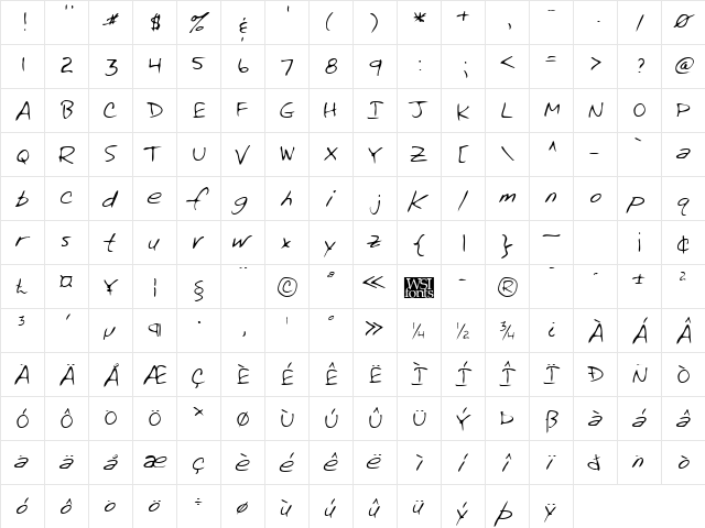 AbigailsHand Regular  glyph index