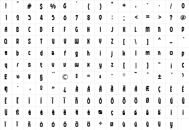 TFAkimbo Bold  glyph index