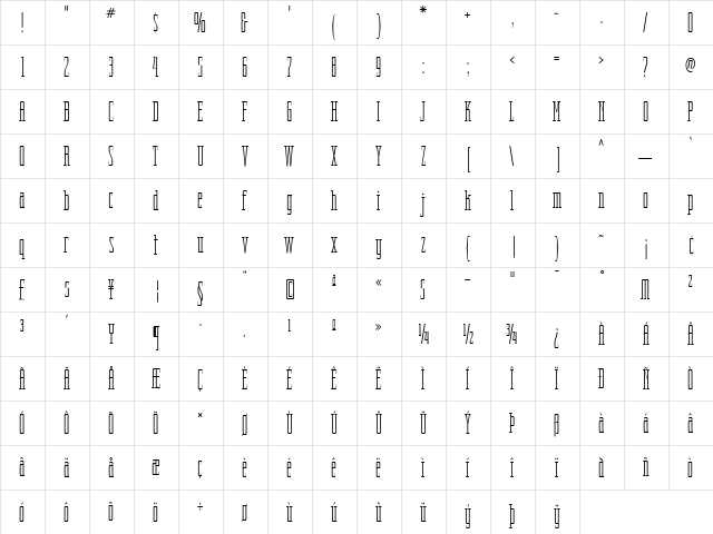 StratosphereSG Regular  glyph index