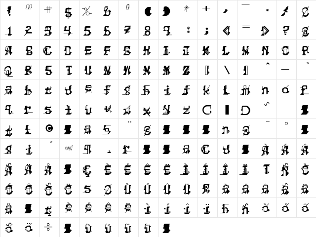 Shakopee Regular  glyph index
