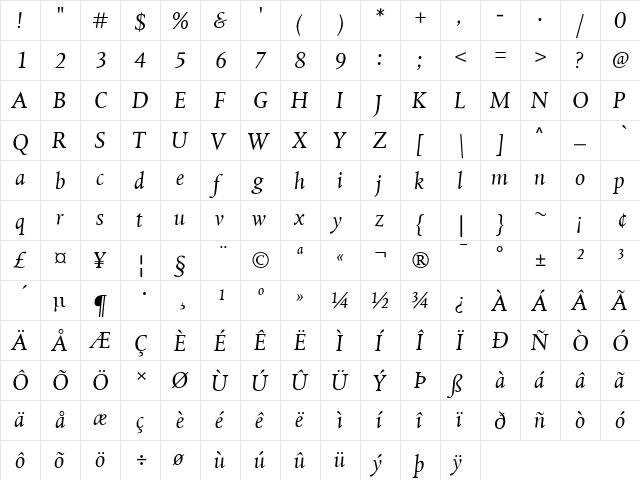 DTLAlbertinaT Italic  glyph index