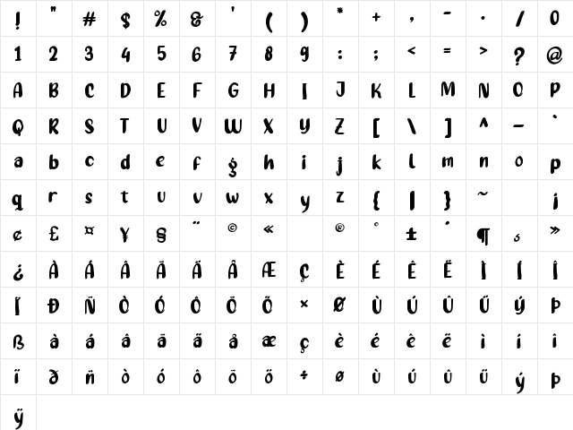 BACK HOME Regular  glyph index