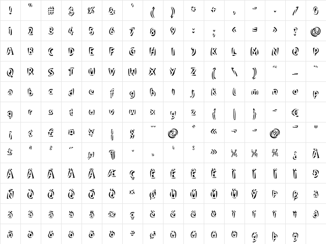 Aspect LT Regular Regular  glyph index