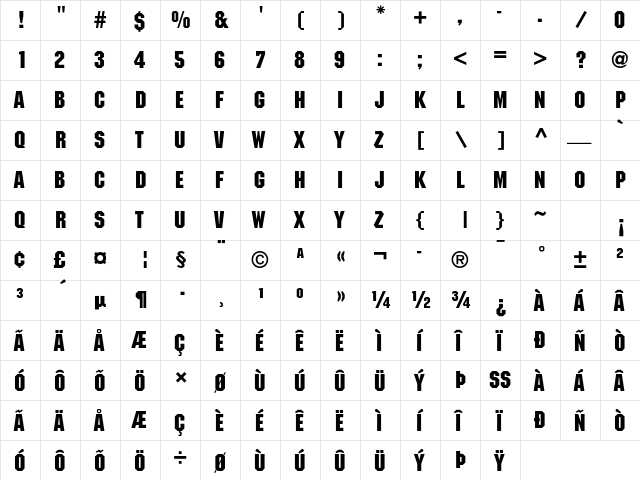 ITC Machine Std Medium  glyph index