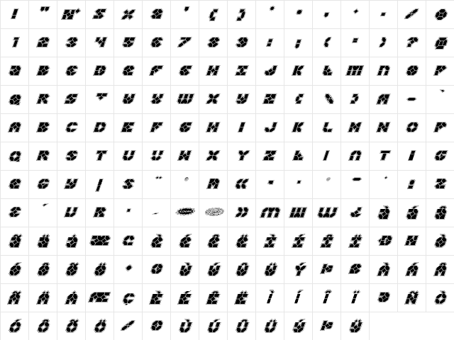 Zoom Runner Academy Italic Italic  glyph index