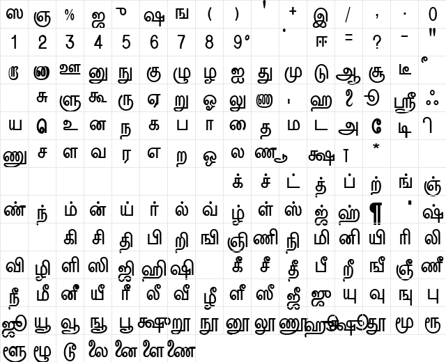 MCL Kanniga Regular  glyph index
