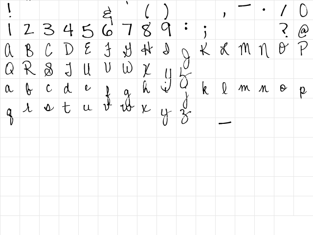 Pea Johanna Script Regular  glyph index