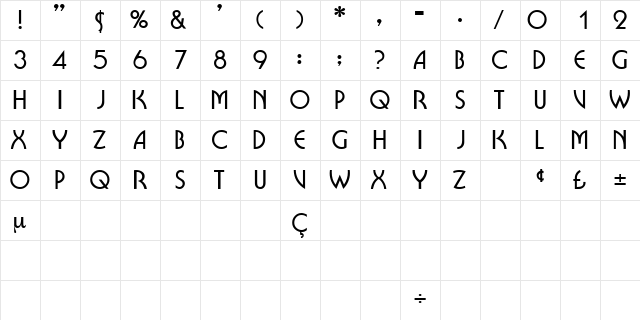 BriocheDisplayCapsSSK Regular  glyph index