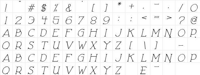 Love Nature Cursiva  glyph index