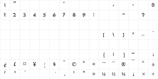 ANS brakim Regular  glyph index