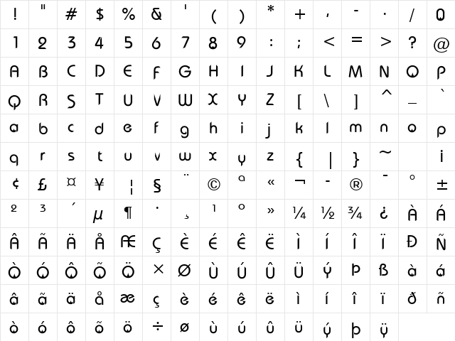 Bauhaus Md BT Medium  glyph index