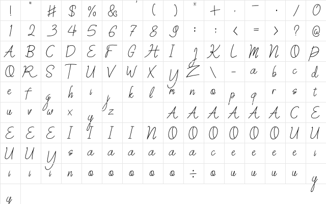 Sweet Petunia Regular  glyph index