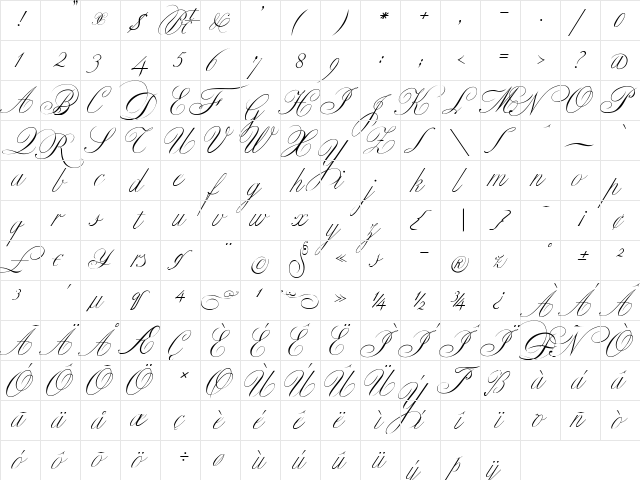 Classica One Regular  glyph index