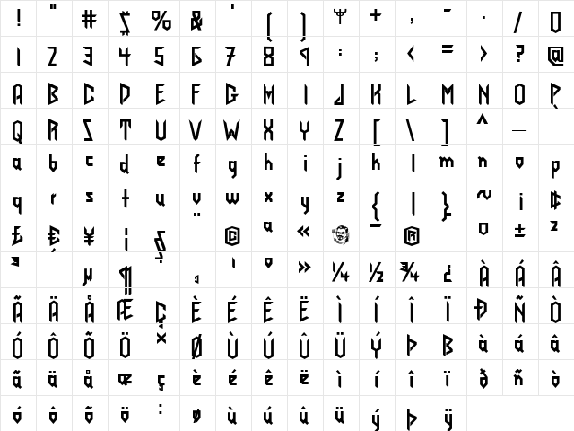 JudasPriest Regular  glyph index