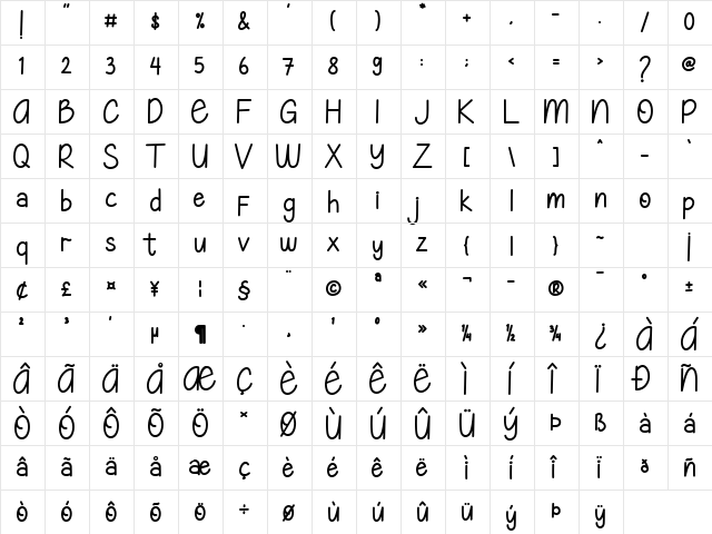 Lovelly Autumn Regular  glyph index