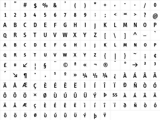 InfoText SemiBoldCaps  glyph index