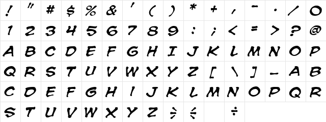 CC Spookytooth Italic  glyph index