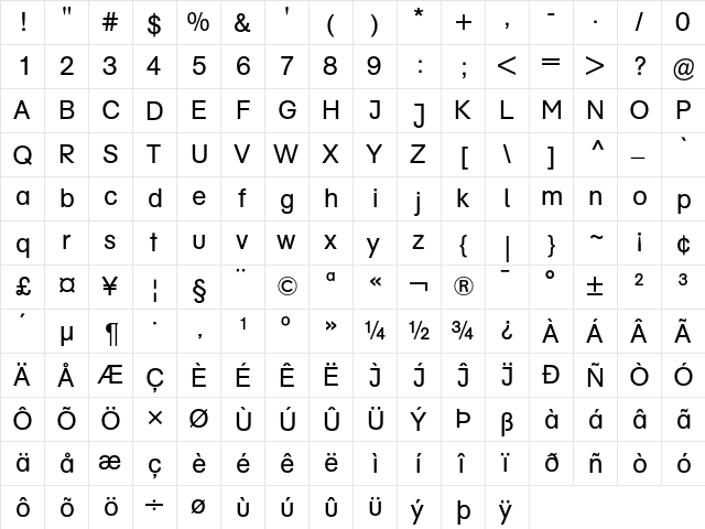 AG Schoolbook Regular  glyph index