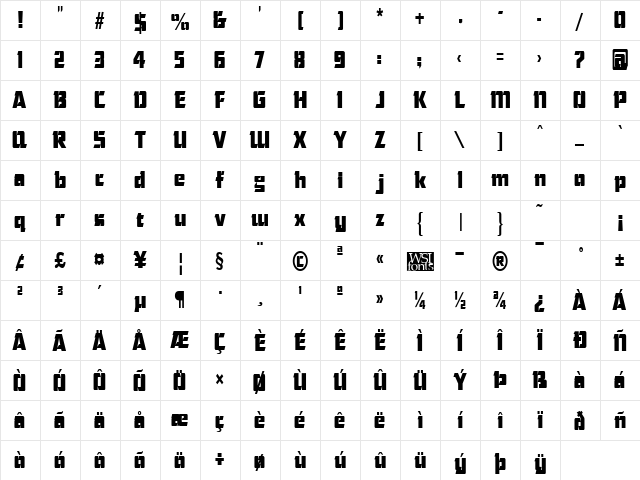 ChiselCondensed Regular  glyph index