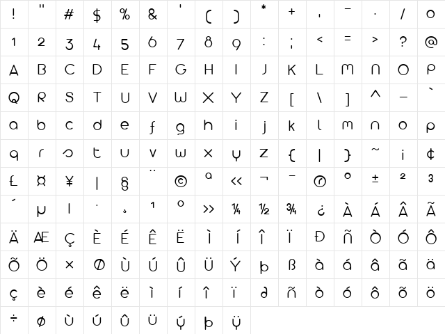 Arista 2.0 Alternate Light Regular  glyph index