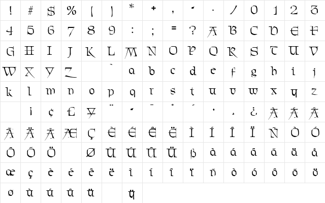 Chevalier Regular  glyph index