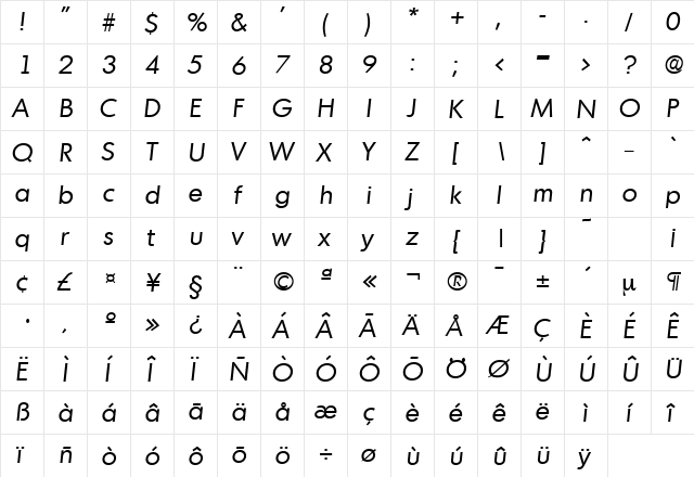 Montreal-Serial RegularItalic  glyph index