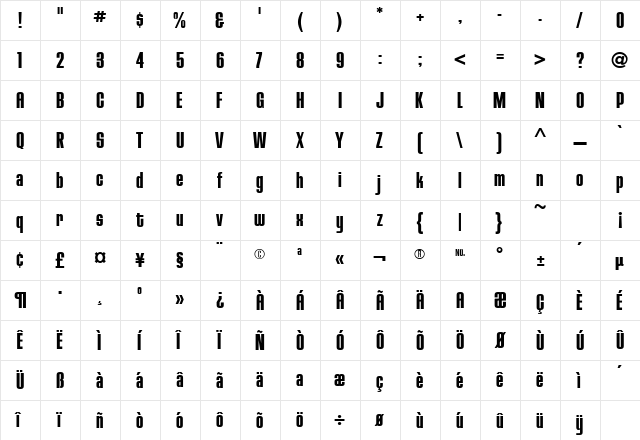 HouseGothic-BoldOne Regular  glyph index