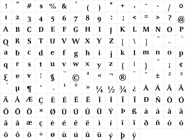 CelesteST Bold  glyph index