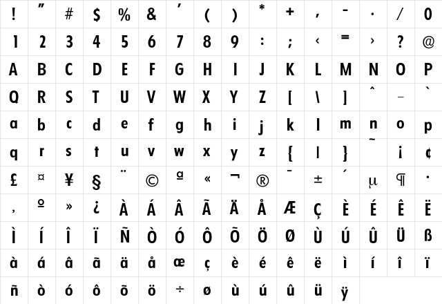 Florida-DemiBold Regular  glyph index