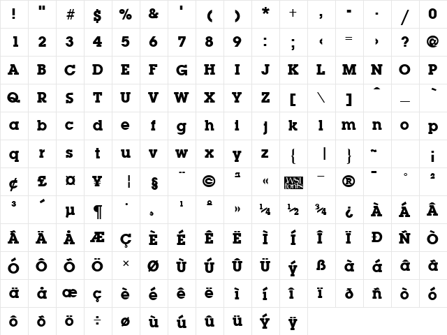LaplandExtrabold Regular  glyph index